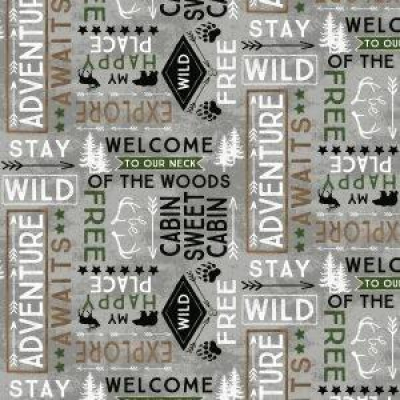 Cabin Welcome Flannel Grey Words