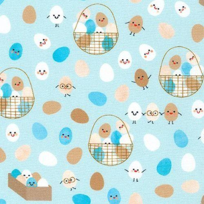 Farm To Table - Eggs, Baskets Light Blue Background