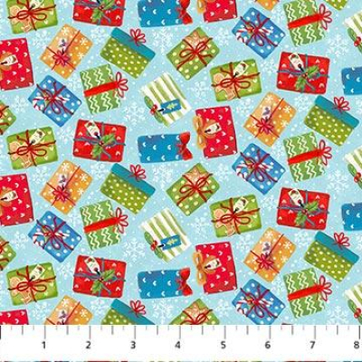 Christmas Wonder - Multicoloured Presents Turquoise Background