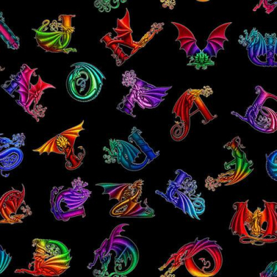 Rainbow Dragon Bk Background Multi Letters All Over