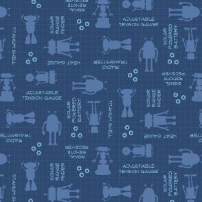 Alpha-Bots - Robots & Words Navy Blue Background