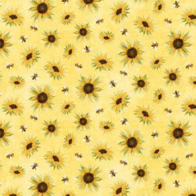 Autumn Sun - Small Bees & Sunflowers Yellow Background