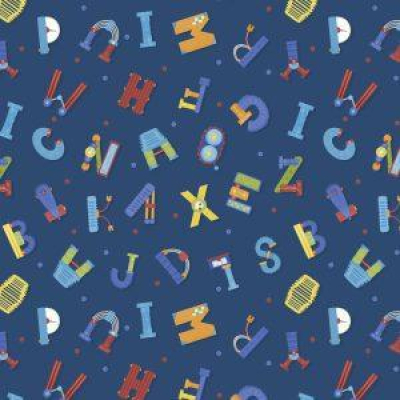 Alpha-Bots - Mechanical Alphabets Navy Blue Background