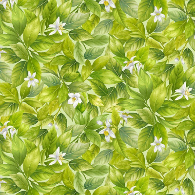 Timeless Treasure - White Flowers With Green Leaves