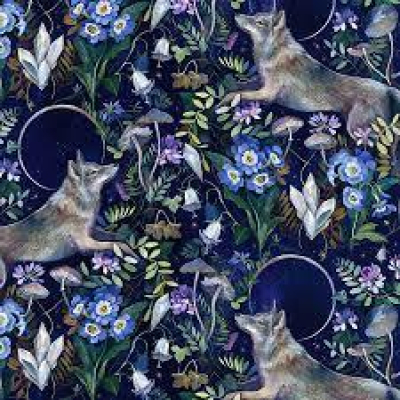 Full Moon - Wolves & Flowers Blue