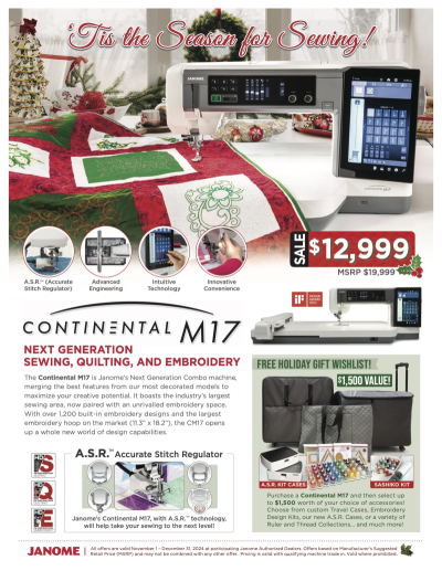 Janome Continental M17 Christmas Package