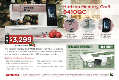 Janome Horizon Memory Craft 9410QC Christmas Package