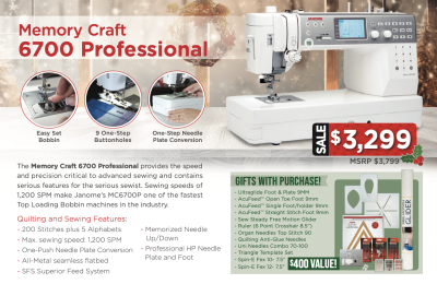 Janome Memory Craft 6700 Professional Christmas Package