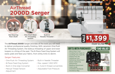 Janome AirThread 2000D Serger Christmas Package