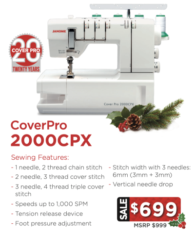 Janome CoverPro 2000CPX Cover Stitch Machine Christmas Package