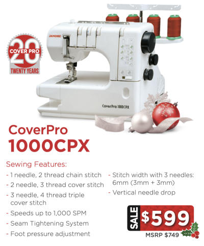 	Janome CoverPro 1000CPX Cover Stitch Machine Christmas Package