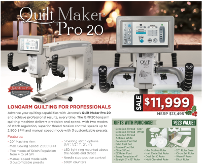 Janome Quilt Maker Pro 20 Christmas Package