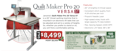 Janome Quilt Maker Pro 20 Versa ST Christmas Package